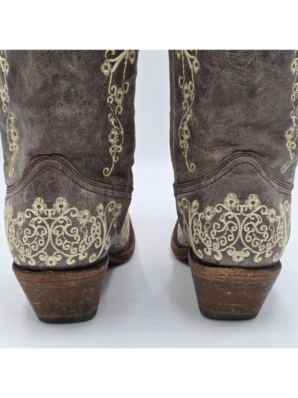 Corral Distressed Brown Leather Floral Cowgirl Western Boots Women 7M Snip Toe - Picture 14 of 16